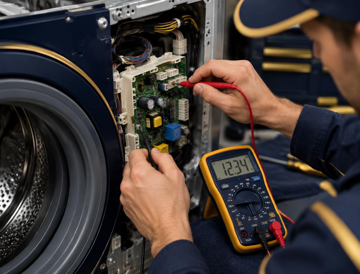 Technician testing a washer control board